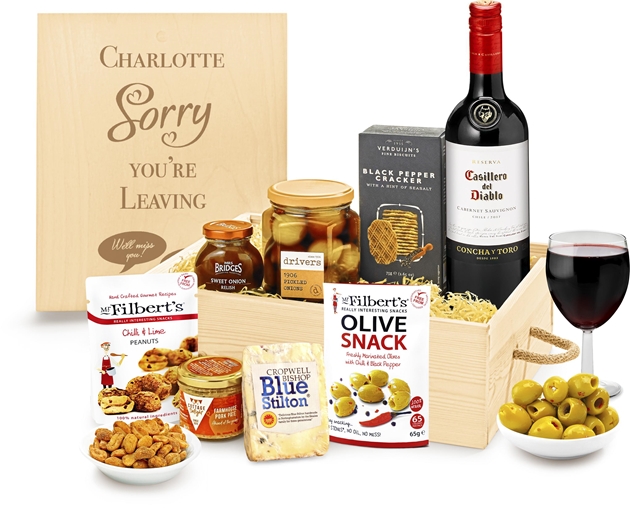 Retirement Personalised Cheese & Pâté Selection Gift Box With Red Wine